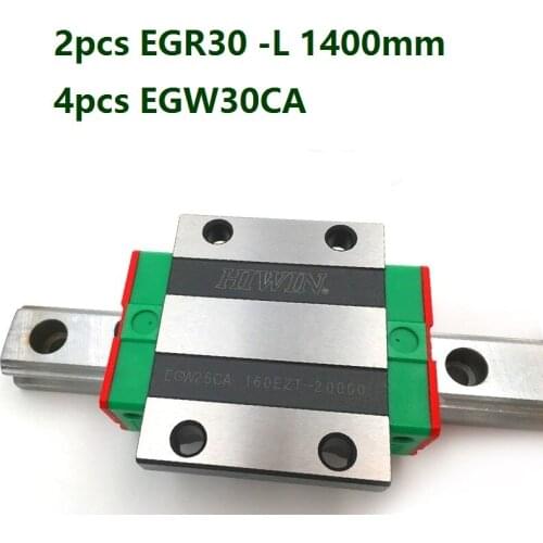 2pcs origial Hiwin rail EGR30 -L 1400mm linear guide + 4pcs EGW30CA flanged carriage blocks for CNC router