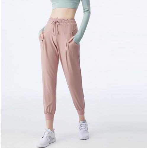 2021 Summer Thin Quick-drying Loose Feet Solid Color Pocket High Waist Breathable Yoga Pants CK015
