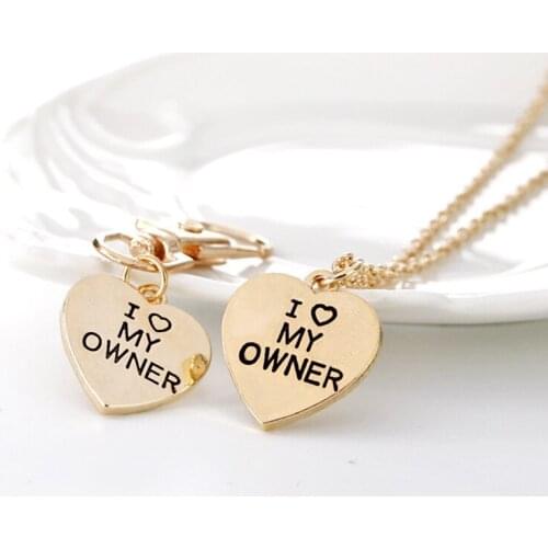 2pcs/set "I Love My Dog,I Love My Owner" Heart Charm Necklace And Collar Dog-Human Jewelry Dog Lover Gifts