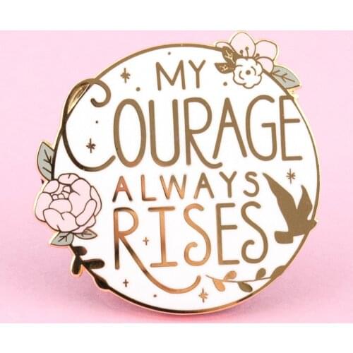 My Courage Always Rises Hard Enamel Pin Pride and Prejudices Brooch Kawaii Pastel Pink Flower Surround Badge Bookworm Gift