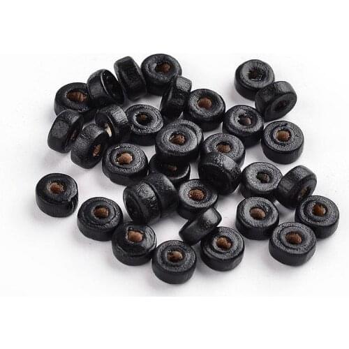 Pandahall 200pcs Black Wood Beads Flat Round for Jewelry Making DIY Bracelet Accessories Hole: 2mm