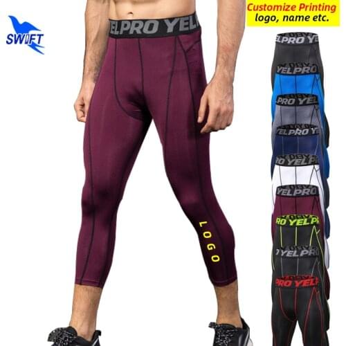 Quick Dry Elastic Compression Running Tights Men Breathable Gym Fitness Capri Pants Workout Sportswear Leggings 3/4 Customize