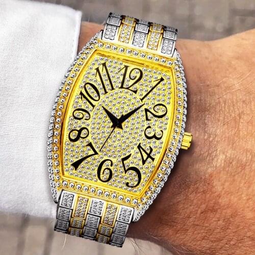 Frank Same Design Luxury Brand Two Tone Gold Watch Hip Hop Muller Mens Tonneau Watch Top Luxury Brand Iced Out Watch Male Gift