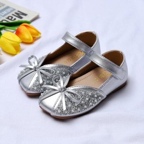 Gold Silver Soft soled Princess Shoes Girls Leather Shoes For Wedding and Party Diamond Children Performance Shoes Kids 2-11TT