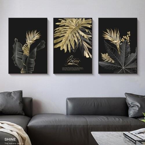 Home Decor Abstract Golden Leaf Plant Wall Art Canvas Painting Nordic Posters and Prints Wall Picture for Living Room Modern Art