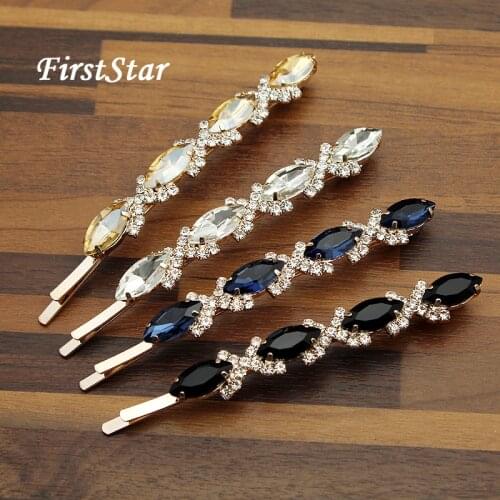 1 Pair FirstStar Elegant Diamante Hairclip Navy Crystal Rhinestone Hair Barrette Fashion Women Girls Hair Jewelry For Braids