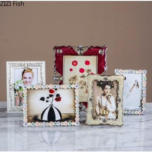 European Style Embossed Petal Photo Frame 6/7 Inch Rectangular Wedding Family Photo Frame Table Top Bedroom Desktop Decoration