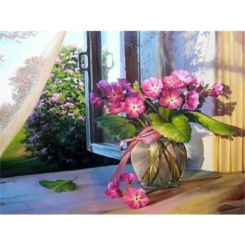 Flowers Printed Canvas 11CT Cross-Stitch Embroidery Full Kit DMC Threads Handmade Knitting Needlework Sewing Magic Decor