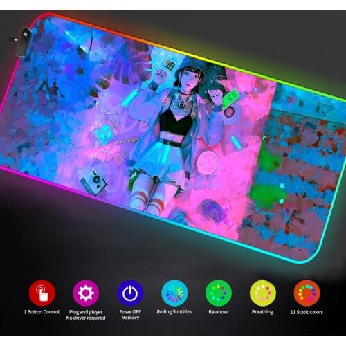 Glowing Mouse Pad Demon Slayer Rgb Backlight Mat Setup Gamer Accessories Led Anime Mousepad for Pc Backlit Keyboard Rgb Carpet