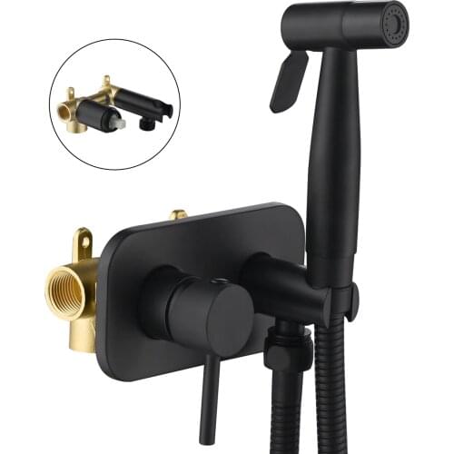 Brass Bidet Set Toilet Hot and Cold Spray Gun Set Black Handheld Spray Gun Set