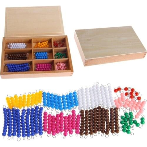 Montessori Mathematics Material 1-9 Beads Bar in Wooden Box Early Preschool Toy