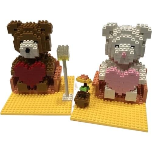 Mini Blocks Building Bricks Anime Bear Brinquedos Model Lovely Auction Figures Educational Kids Toys Valentine Girls Present