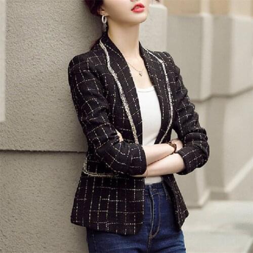 Fashion Spring Lattice Women Blazers Jackets Work Office Lady Suit Autumn Korea Small Fragrance Slim Business Short Blazers Coat