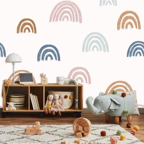 Cartoon Rainbow Shape Paiting Wall Papers Home Decor 3d Wallpapers for Kids Room Nursy Bathroom Floor Self Adhesive Murals Rolls