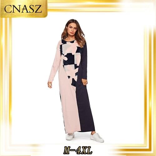 Muslim Dress Moroccan Kaftan Middle Eastern Knit Stitching Velvet Long Sleeve Dress