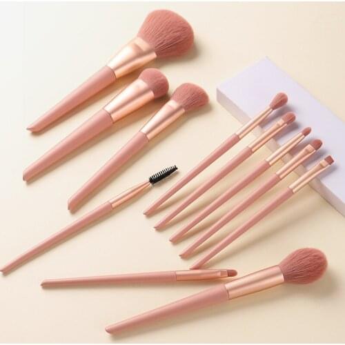 11pcs/set Pink Makeup brushes Set Powder Foundation Blusher Concealer Eyeshadow eyebrow eyelash roller Make up brushes No Logo