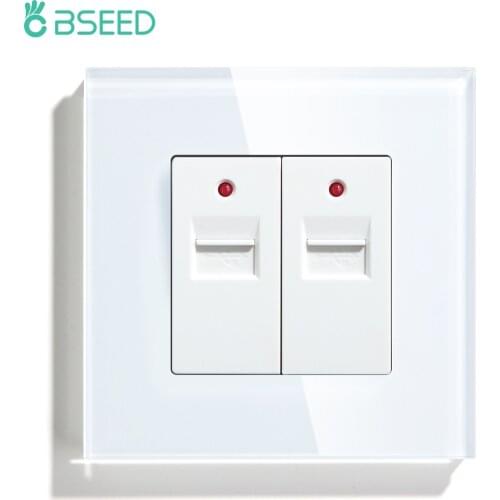 BSEED Double USB Power Socket Wall Mounted Outlets 5V 3.1A Crystal Glass Panel EU Standard 100-240V White Black Golden