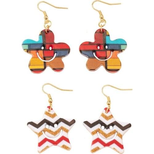 New Spring Style Multicolor Wave Pattern Flower Star Lovely Fashionable Smiling Face Drop Earrings For Women