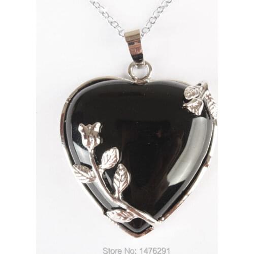 New Black Onyx heart shaped inlaid flower jewelry pendants 1PCS Gift for Women
