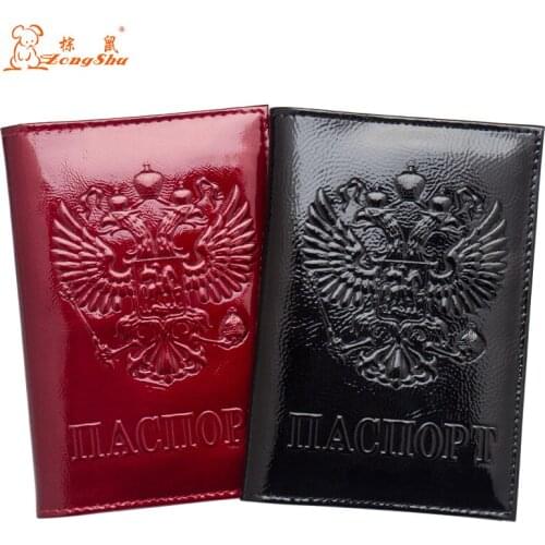 Russian Genuine Leather oil Double eagle embossing Travel Passport Holder Bag Passport Case Wallet License Credit Card Holder