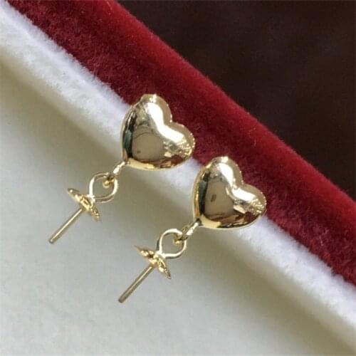 Genuine AU 750 18K Gold Heart Shape Earrings Mountings Findings Jewelry Settings Accessories Parts for Pearls Agate Coral