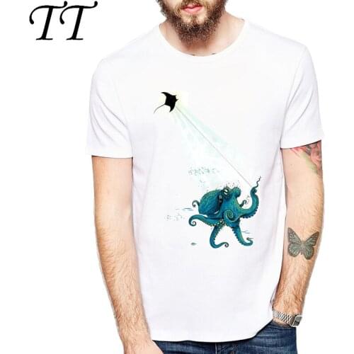 Octopus and devil rays Kite Flying T Shirts Men casual Top Cool animal design T-Shirt For Adult Tshirts Clothes