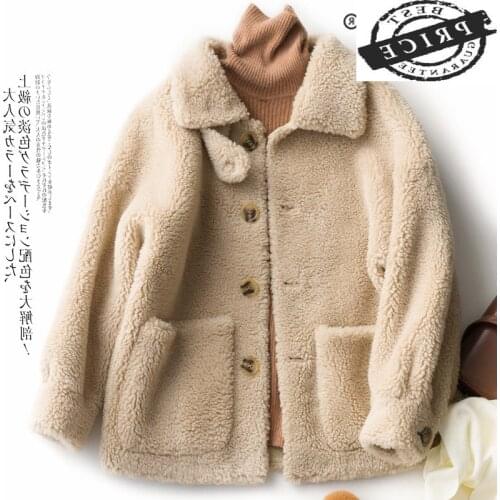 Real Fur Coat Female Fashion Warm Sheep Shearing Jacket Women Clothes 2021 Korean Thick Elegant Wool Ladies Fit Coat 2a01