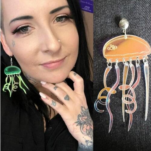 New Night Club Exaggerated Dream Jewelry Jellyfish Long Earring Wave Fantasy Fairy Pink Dangle Drop Earrings for Women