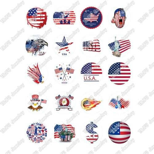 40pcs/lot 10mm 12mm 14mm 16mm Round American USA National Flag Glass Cabochon for DIY Jewelry Making Findings & Components T055