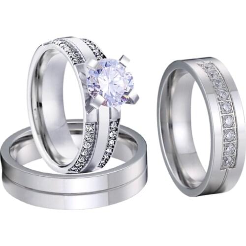 Wedding Engagement rings set for Couples Silver Color Lovers Alliances cubic zirconia promise proposal ring for men and women