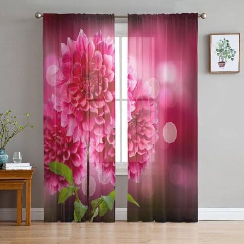 Red Flowers Leaves Plant Sheer Curtains Window Tulle Curtains For Living Room Bedroom For Kitchen Veiling Curtains Decoration