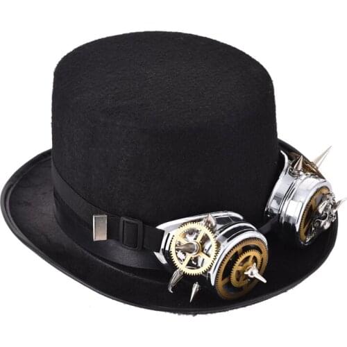 Vintage Unique Steampunk Goggles Top Hat Retro Fedoras Hat Lolita Cosplay Rivet Spikes Goggles Hat Gothic Accessories