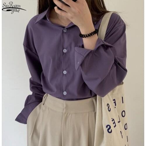 Spring Autumn Long Sleeve Purple Women Blouse Tops Office Lady Plus Size Cardigan Shirts Women Single Breasted Clothing 12279