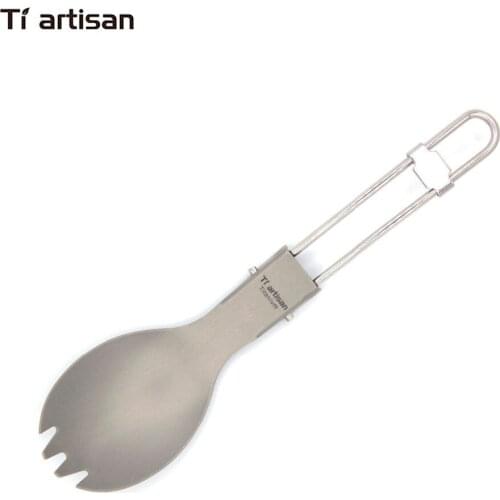 Tiartisan Titanium Folded handle Spork Fork Spoon 2 in 1 Camping Cutlery Portable Picnic Tableware