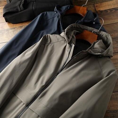 High quality new spring and autumn waterproof laminated zipper mens jacket solid color hooded mens jacket