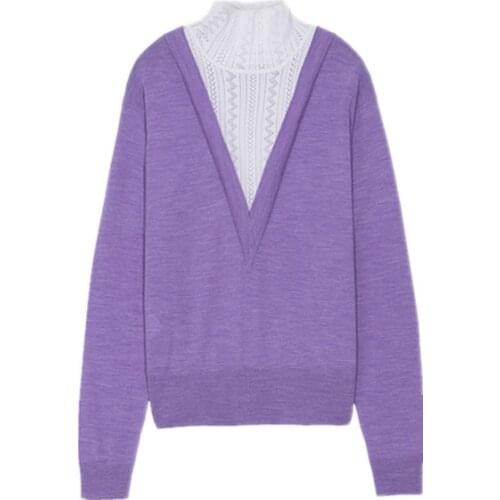 Patads French women s Autumn and winter Japanese lady style high collar color contrast fake two piece T-shirt s2698h