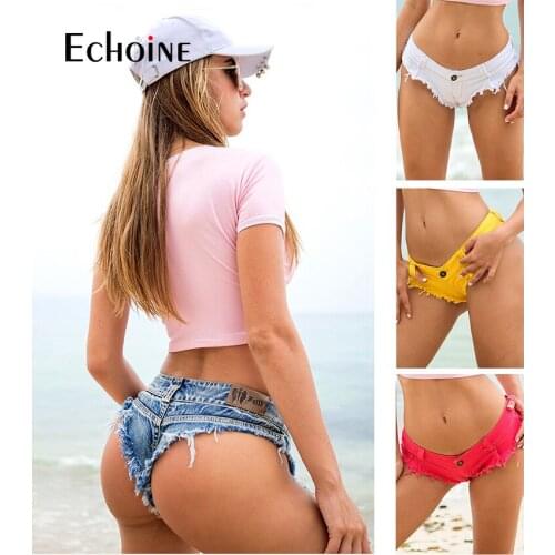 Echoine Summer Low Waist Denim 2021 Womens Shorts Fashion Jean Cotton G-String Shorts Ladies Skinny Sexy Club Super Short Jeans