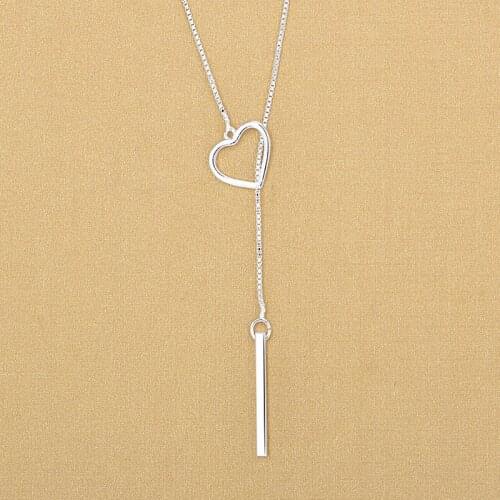 Geometric 925 Sterling Silver Heart Pendant Necklaces Jewelry For Women