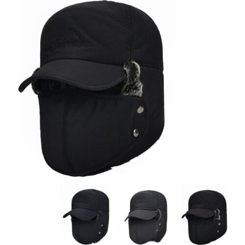 Winter Fur Warm Windproof Hat Men Women Lei Feng Cap Bomber Faux Fur Ear Flap Cap Black Ski Trooper Trapper Cold Anti-snow Cap