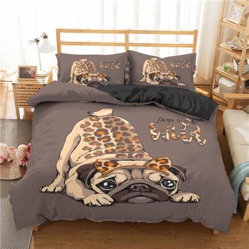 Luxury 3D Cartoon Pug Dog Printed 2/3Pcs Kids Bedding Set Comfortable Duvet Cover Pillowcase Home Textile Single/Queen/King Size