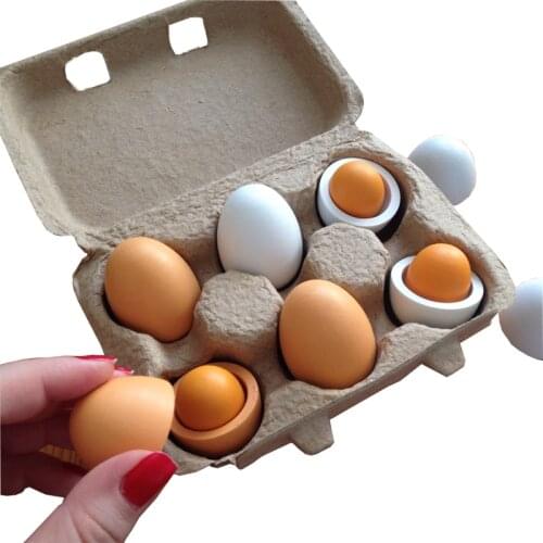 6pcs Simulation Eggs Wooden Toys Set Kids Kitchen Pretend Play Wood Food Eggs Toys Set Children Early Education Montessori Toys