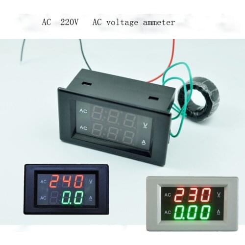 AC 300V 10A Dual Digital Voltmeter Ammeter green + Red LED Amp Volt Meter Gauge with AC Current Transformer White