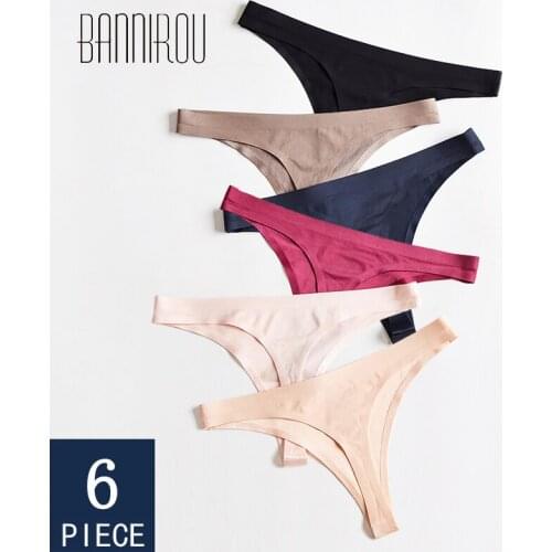 BANNIROU 6 Pcs Womans Underwear Seamless Sexy Ice Silk Panties Sexy Sports Female T-back G-string Thong For Woman Free Shipping