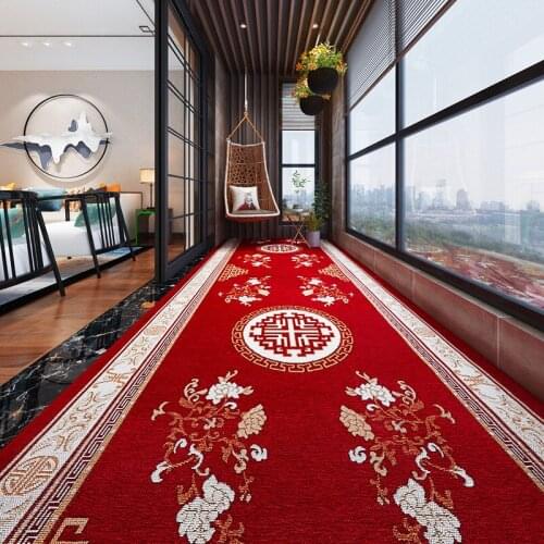Long Carpet For Corridor Red Rug Living Room Luxury Oriental Traditional Rug Jacquard Fabric Chenille Woven Carpet Home Decor