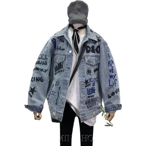 Long Sleeve Denim Jacket For Women Vogue Embroidered Letters Street Wear Loose Jean Coat Female Korean Ripped Jacket