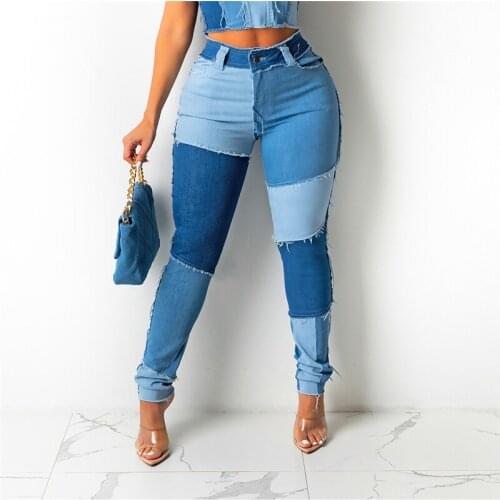Fashion Patchwork Jeans Women High Waist Tassel Streetwear Denim Trousers Lady Blue Slim Denim Pencil Pants 2021 Autumn Female