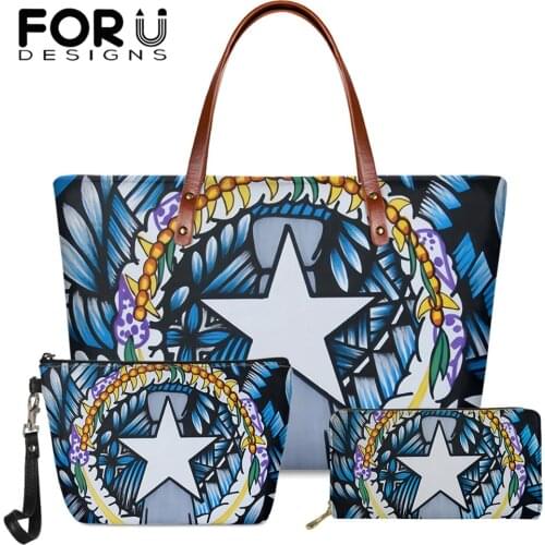 FORUDESIGNS Fashion Women Handbags And Wallet 2pcs Set Polynesian Cnmi Pattern Large Soft Shoulder Bag Top-handle Bags Bolsa