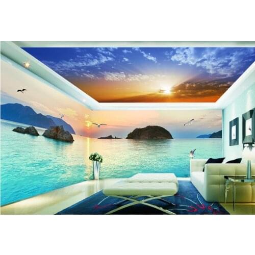 Custom photo wallpaper 3d ceiling murals wallpaper Only beautiful sunrise at sea 3 d space theme zenith background wall paper