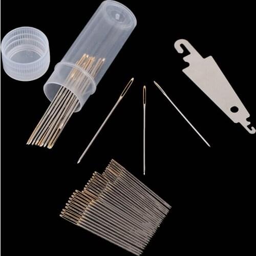 30pcs 3.4cm 3.7cm 4.1cm Gold Eye Embroidery Cross Stitch Needles With Threaders Home DIY Sewing Accessories Hand Sewing Needles