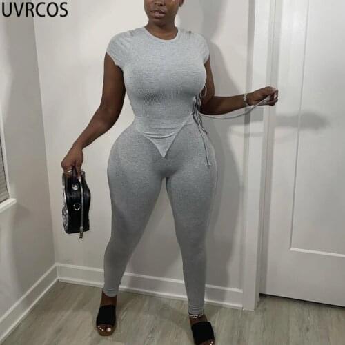 UVRCOS Two Piece Set Women Summer 2021 New Fashion High Street Club Outfits For Women Side Hollow Out Tee Shirt With Pants Suits